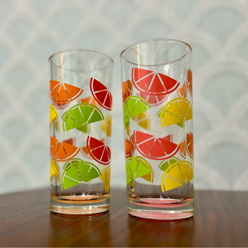 Set of (2)‎ TMD Holdings Citrus Fruit Slice Highball Glasses 🍊🍋‍🟩🍋